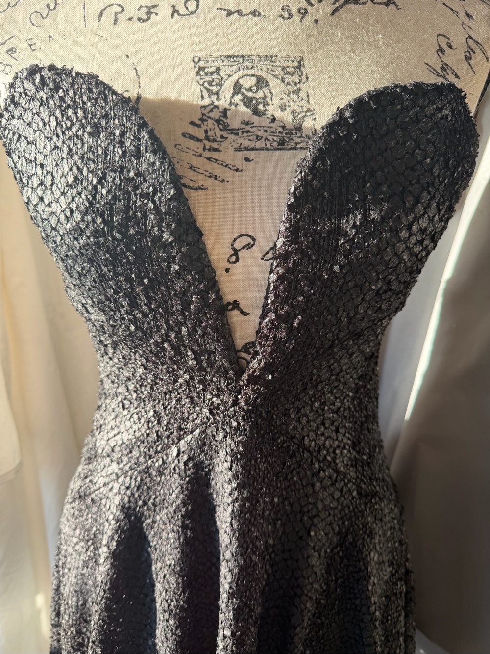 Rubber Ducky Productions, Inc. Black Strapless Plunge Snakeskin Mini Dress - Picture 3 of 6